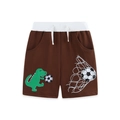 Pantaloncini in maglia marrone scuro per bambini con ricamo dinosauro e calcio verdi - 2Y(90cm) / Marrone Scuro