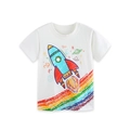 Wit katoenen kinder T-shirt met ruimtevaartraket en regenboogprint in platte weergave - 2Y(90cm) / Wit