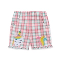 Pantaloncini in cotone rosa a quadretti per bambina con ricamo unicorno e volant - 2Y(90cm) / Quadri Rosa (3230)