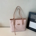 Sac fourre-tout matelassé rose avec broderies florales et logo en cuir marron - Rose Sans Pendentif