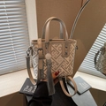 Sac seau géométrique gris et blanc avec long gland et bandoulière réglable - Gris