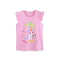 Rosa Mädchen-T-Shirt mit Regenbogen-Einhorn-Druck und Rüschenärmeln auf weißem Grund - Rosa / 2Y(90cm)