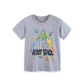 Graues Jungen-T-Shirt mit kurzen Ärmeln und Weltraum-Dinosaurier-UFO-Aufdruck - 2Y(90cm) / Grau