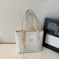 Sac fourre-tout blanc à motif nœuds avec anses en cuir pour l'école et le travail - Blanc Sans Pendentif