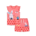Completo estivo rosa per bambini in cotone con ricamo a coniglio e pantaloncini - Rosa Corallo / 2Y(90cm)
