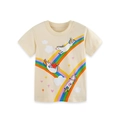 T-shirt da bambina in cotone crema a maniche corte con stampa unicorno, arcobaleno e stelle - 2Y / Beige