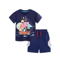 Ensemble d'été bleu marine pour garçon avec imprimé bateau pirate et poches de requin - 2Y(90cm) / Bateau Pirate Bleu Marine (5539+3151)