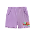 Pantaloncini casual viola da bambina con vita elastica, bordo a balze e ricamo a tartaruga - 2Y(90cm) / Viola Chiaro