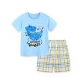 Ensemble d'été pour garçon avec t-shirt dinosaure bleu ciel et short à carreaux colorés - 2Y(90cm) / Ensemble Dinosaure à Carreaux (2332)