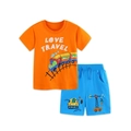 Conjunto de verano para niño con camiseta naranja de tren y pantalones cortos azules - 2Y(90cm) / Camiseta Naranja + Pantalón Azul