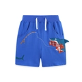 Boys royal blue knit cotton shorts with shark embroidery and adjustable drawstring waist - Royal Blue (3241) / 2Y(90cm)