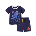Ensemble d'été pour enfants bleu marine avec t-shirt et short à motifs océaniques - 2Y(90cm) / Bleu Marine Imprimé Océan (2323)