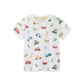 T-shirt blanc en coton pour enfants avec imprimés voitures et dinosaures colorés à plat - 2Y(90cm) / Blanc Imprimé Voiture Dinosaure (5546)