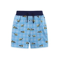 Blaue karierte Jungen-Shorts mit gelben Baustellenfahrzeug-Prints und Kordelzug am Bund - Blau Kariert Bagger / 2Y(90cm)