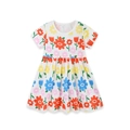 Short sleeve girls white dress with vibrant all-over floral tulip print in soft cotton - 2Y(90cm) / Mixed Print