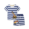 Boy's blue and white striped two-piece set featuring excavator print and cotton fabric - 6Y (120cm) / Blue and White Stripes