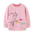 Felpa rosa a pois per bambine con stampa gatto e decorazioni a pompon colorati - 3Y(100cm) / Rosa