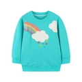 Sweatshirt bleu canard pour fille avec broderie arc-en-ciel et nuage sur fond blanc - 3Y(100cm) / Bleu Lac (8028)