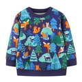 Dunkelblaues Jungen-Sweatshirt mit Waldtier-Prints wie Füchsen, Hirschen und Eulen - 3Y(100cm) / Wald-Allover-Print-Stil (8068)