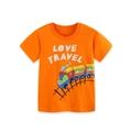 T-shirt per bambini in cotone arancione brillante con treno cartoon e stampa Love Travel - 2Y / Arancione