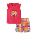 Top rosa senza maniche con ricamo a gufo e pantaloncini a quadri colorati per bambine - 6 anni (120cm) / Completo Rosa Fragola (2040)