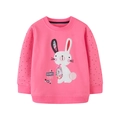 Felpa rosa da bambina con ricamo a coniglio e maniche a pois su sfondo bianco pulito - 6 anni (120cm) / Rosa