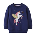 Dark blue girl's crewneck sweatshirt with embroidered unicorn, stars and moon patterns - 2Y(90cm)