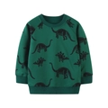 Felpa a maniche lunghe da bambino verde scuro con stampa di dinosauri neri e polsini a coste - 6 anni (120cm) / Stile con Stampa Dinosauro Verde Scuro (8062)