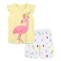 Completo estivo in cotone per bambini con canotta fenicottero e pantaloncini frutta - 6 anni (120cm) / Motivo Fenicottero e Frutta Giallo Pallido (2052)