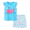 Hemelblauwe zomerse set voor meisjes met walvis-T-shirt en bedrukte korte broek - 6 jaar (120cm) / Hemelsblauw (2058)
