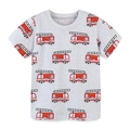 Graues Kinder-T-Shirt mit kurzen Ärmeln, rotem Feuerwehrauto-Print und Rundhals - 6J (120cm) / Feuerwehrauto-Druckstil (5169)