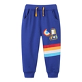 Pantaloni sportivi blu navy per bambini con stampa scavatrice e strisce colorate - 6(120) / Deep Blue (3030)