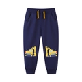 Dunkelblaue Jungen Sporthose mit gelbem Kordelzug und Bagger Stickerei Details - 4Y / Dunkelblau