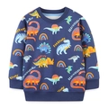 Felpa blu scuro per bambini con stampe colorate di dinosauri e motivi arcobaleno in cotone - 6 anni (120cm) / Blu Navy Stampato