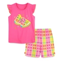 Ensemble d'été pour fille avec haut rose pastèque et short à carreaux colorés - 6 ans (120cm) / Ensemble Brodé Pastèque Rose (2048)