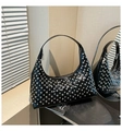 Chic black patent leather hobo bag with silver metallic studs and zipper closure - Black