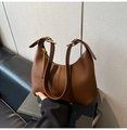 Brown crescent shoulder bag in smooth leather with adjustable strap for women - Brown