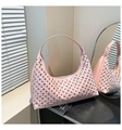 Pink retro PU hobo shoulder bag with silver studs and high-gloss finish for women - Pink
