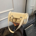 Chic cream white crossbody square bag with twin decorative buckles and silver hardware - White