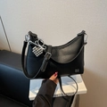 Chic black lychee grain crossbody tote bag with silver heart charm for women - With Charm / Black