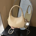 Chic beige half-moon hobo bag with wide handle and detachable crossbody strap - Yellow