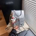 Silver metallic backpack with cute duck embroidery and rose buckle detail - With Charm Style / Silver