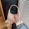 Light pink half moon hobo bag in smooth leather with gold hardware and strap - Pink