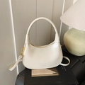 Chic cream leather crescent bag with gold hardware and removable shoulder strap - White