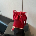 Mini red lychee pattern leather crossbody phone bag with adjustable buckle strap and silver hardware - Red