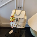 Chic cream-colored mini backpack with cute duck embroidery and silver chain handle - With Charm Style / White