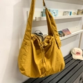 Ginger yellow nylon drawstring shoulder bag with pleated texture and large capacity - Ginger Yellow
