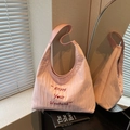 Pink canvas tote bag with Enjoy Your Weekend embroidery and wide shoulder strap - Pink
