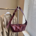 Fashionable burgundy crescent hobo bag in polished faux leather with wide grommet strap - Large / Burgundy