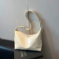 Minimalist cream white large capacity shoulder tote bag with adjustable strap and silver hardware - White Without Pendant